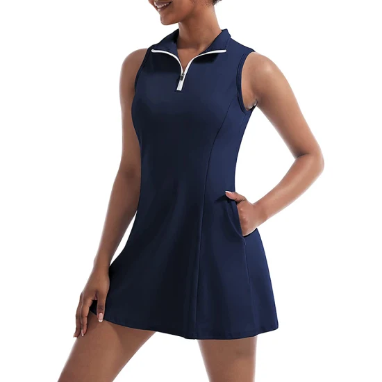 Maßgeschneiderte Damen-Workout-Lauf-Tennisbekleidung mit integriertem BH und Shorts-Tasche, schmale Passform, Outdoor-Freizeitsport, Golf, Sportkleid