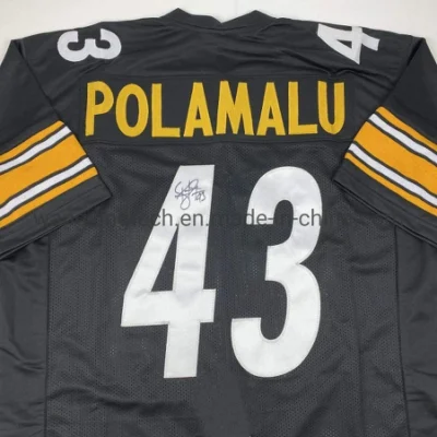 Benutzerdefiniertes Troy Polamalu Pittsburgh Schwarz signiertes American-Football-Trikot